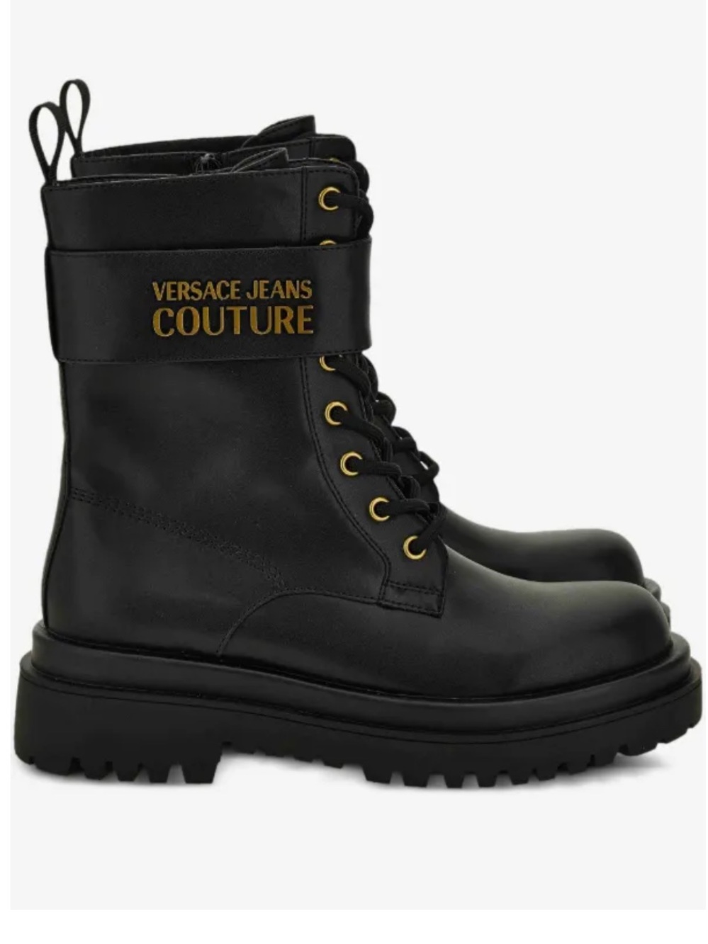 Versace Jeans Collection Black Combat Boots with Gold Logo Strap sz 41